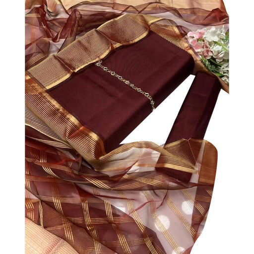 Kamal - 3PC Kattan Silk Suit -Brown