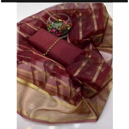 Kamal - 3PC Kattan Silk Suit -Mahroon