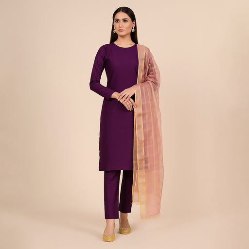 Kamal - 3PC Kattan Silk Suit -Plam