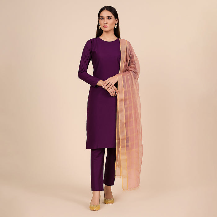 Kamal - 3PC Kattan Silk Suit -Plam