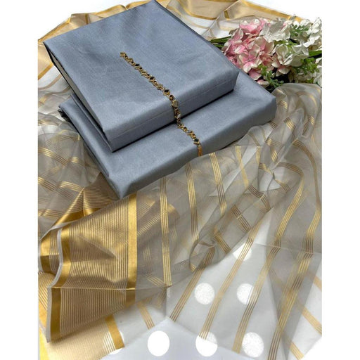 Kamal - 3PC Kattan Silk Suit -Gray