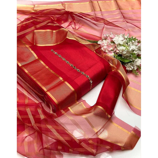 Kamal - 3PC Kattan Silk Suit -Red