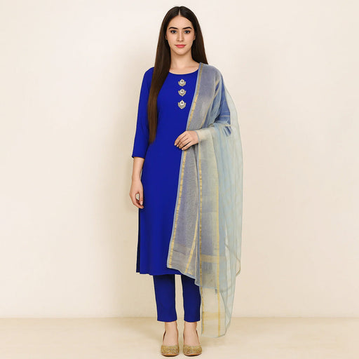 Kamal - 3PC Kattan Silk Suit -Royal