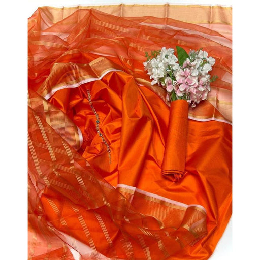Kamal - 3PC Kattan Silk Suit -Orange