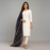 Kamal - 3PC Kattan Silk Suit -White W Navy D