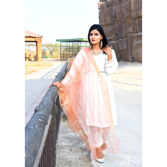 Kamal - 3PC Kattan Silk Suit -With W Peach D