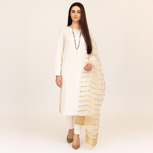 Kamal - 3PC Kattan Silk Suit -White