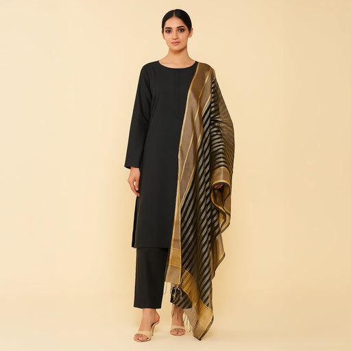 Kamal - 3PC Kattan Silk Suit - Black