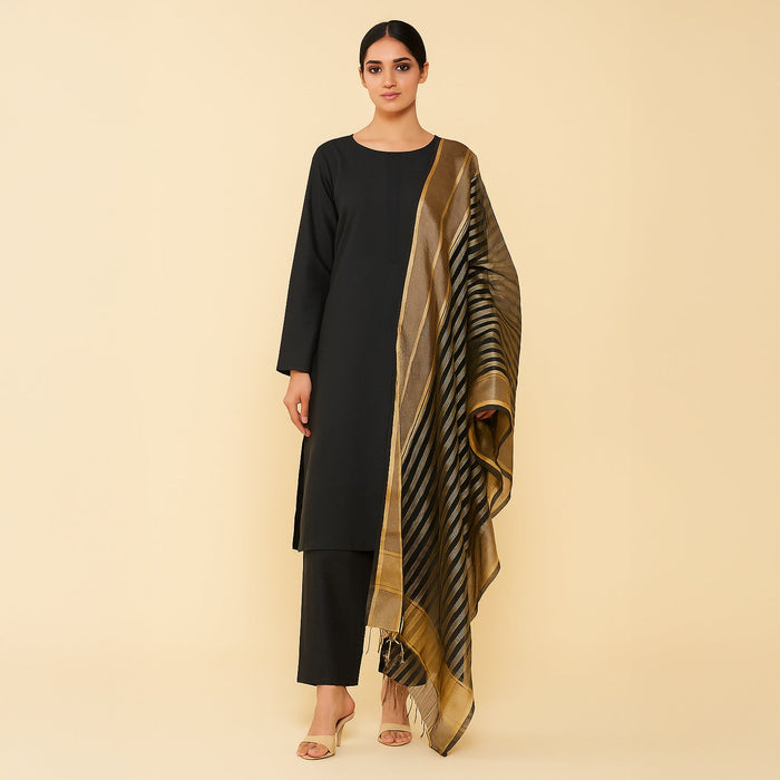 Kamal - 3PC Kattan Silk Suit - Black