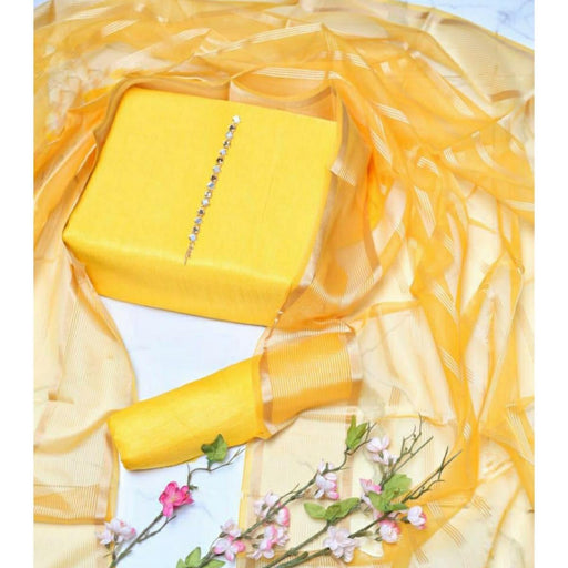 Kamal - 3PC Kattan Silk Suit -Yellow