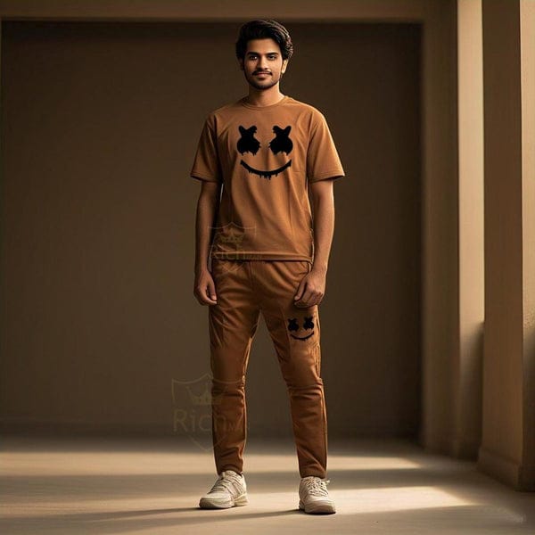 Mens 2pc Micro Printed Premium Tracksuit – Smile Face Edition (Trouser + Shirt)